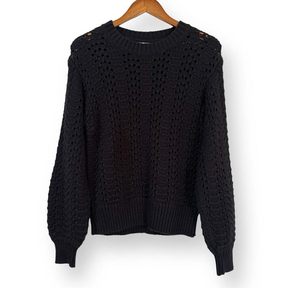 Velvet by Graham & Spencer Alpaca Wool Open Knit Sweater S Black Textured